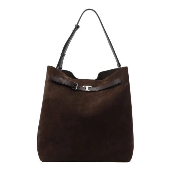 Dark Brown Medium Tim Suede Hobo Bag Tod's
