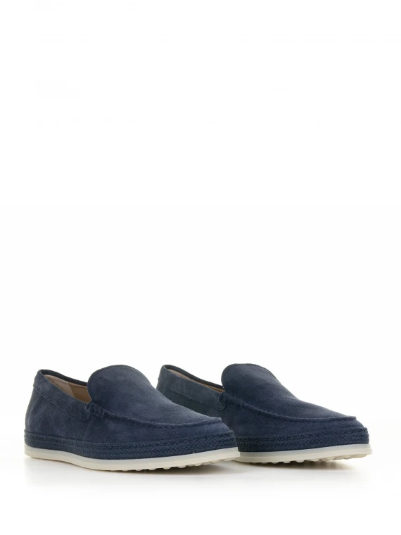 Slip-on moccasin in blue nubuck