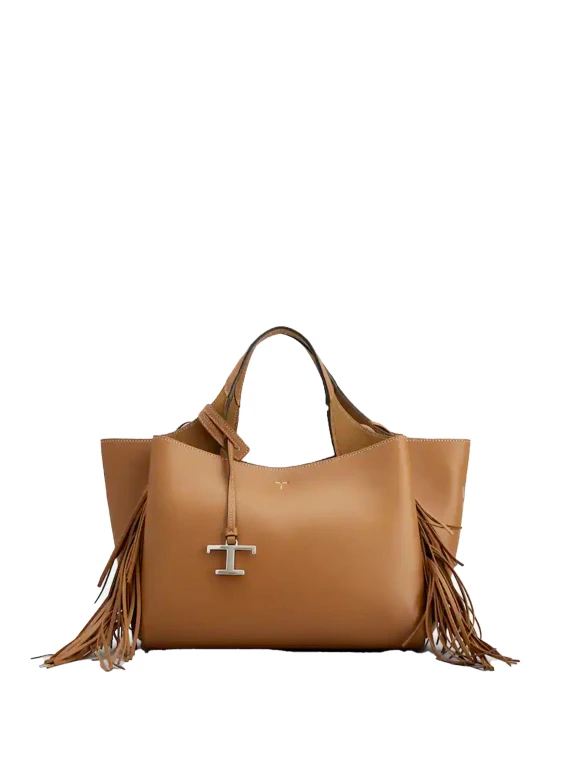 Mini Leather Shopper with Adjustable Shoulder Strap and Fringes
