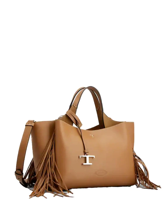 Mini Leather Shopper with Adjustable Shoulder Strap and Fringes