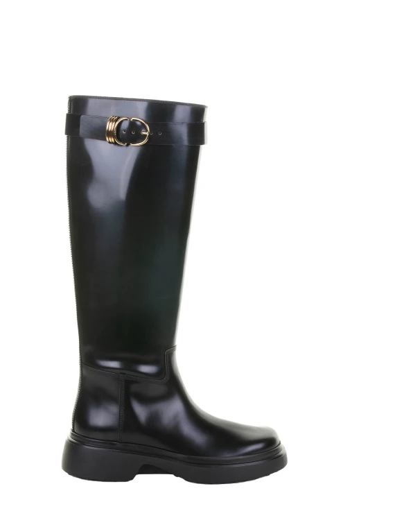 Stivale nero in pelle