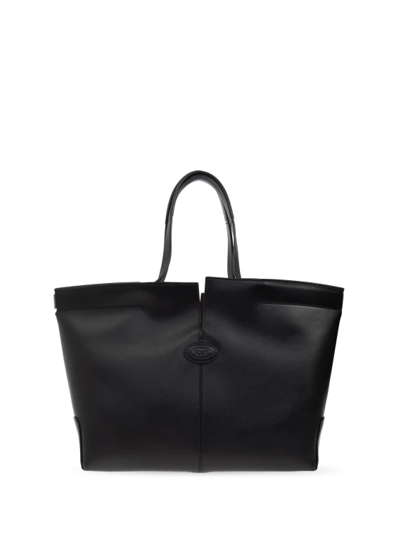 Shopping bag nera in pelle