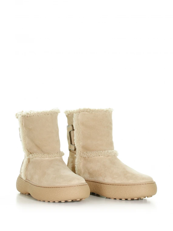 Suede and sheepskin ankle boot