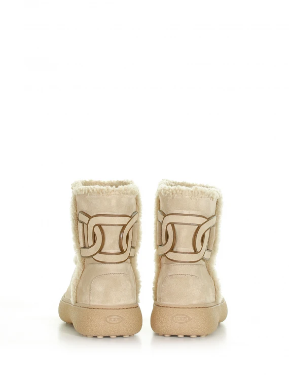 Suede and sheepskin ankle boot