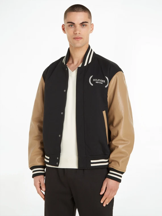 Varsity jacket with color block pattern