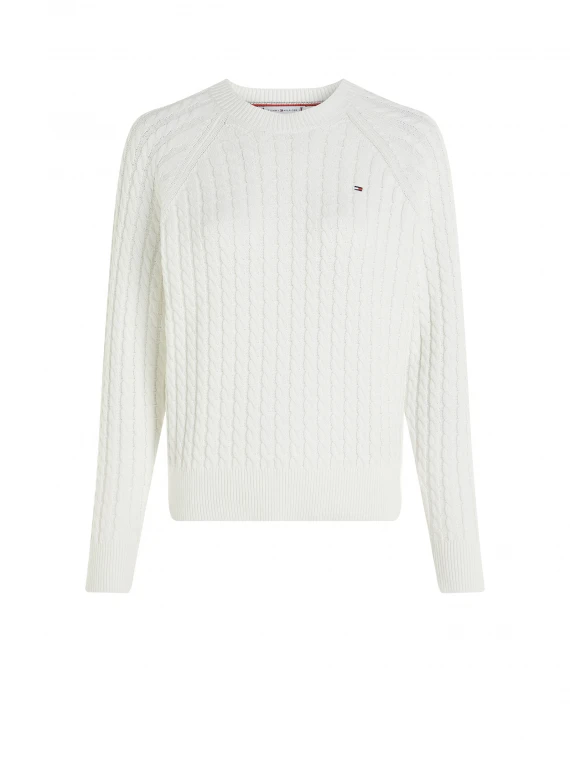 Pullover relaxed fit bianco in maglia intrecciata