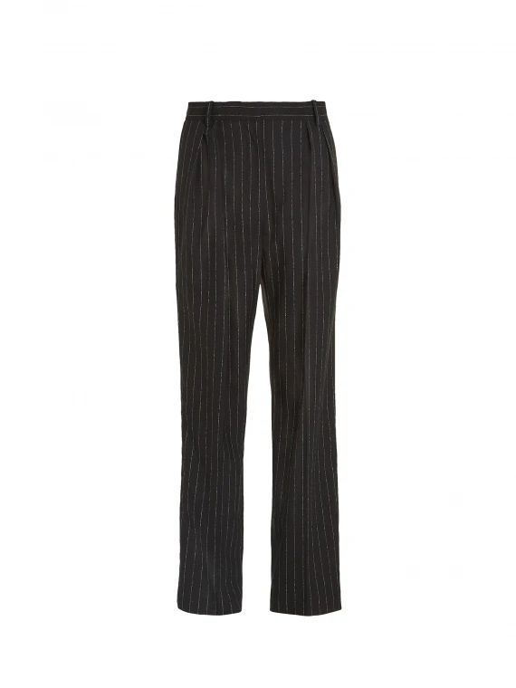 Relaxed fit straight pinstriped trousers