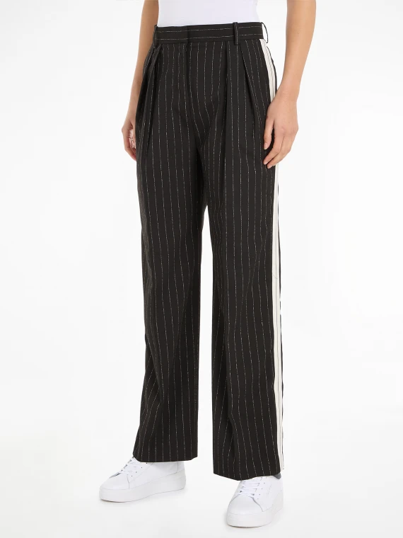 Relaxed fit straight pinstriped trousers