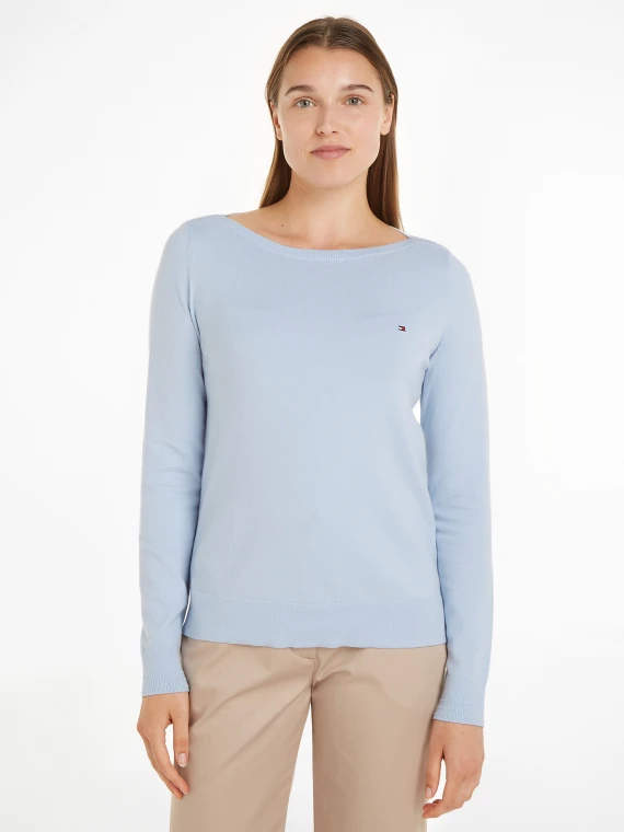 Light blue crew-neck sweater with mini logo