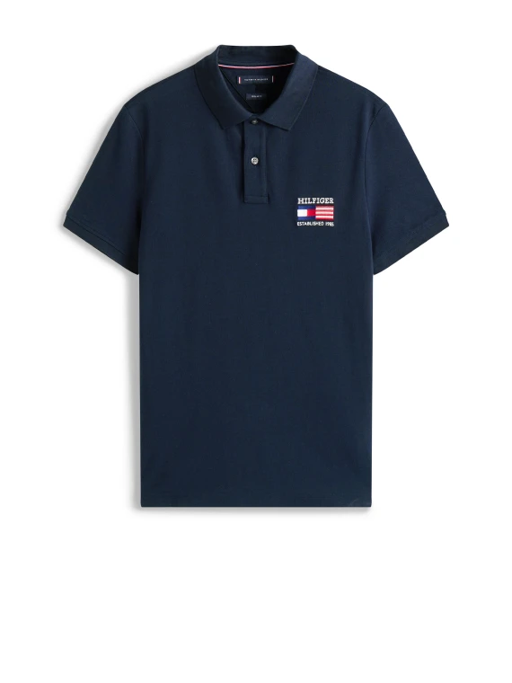 Dark blue polo shirt with logo