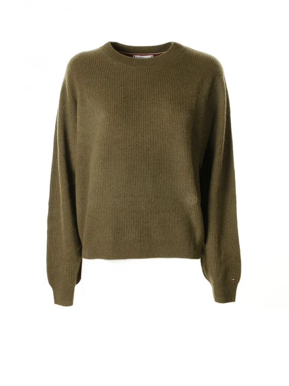 Green crewneck sweater with mini logo