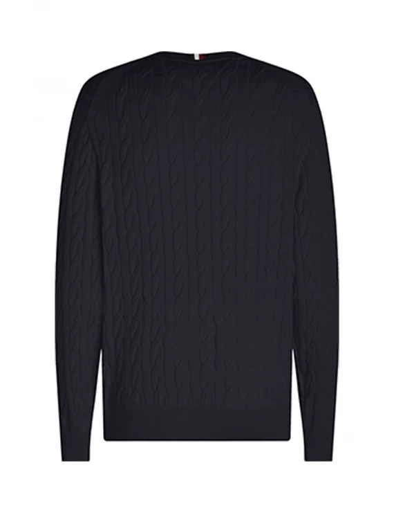 Navy blue cable crew neck sweater