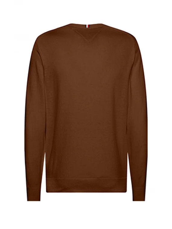 Brown crew-neck sweater with mini logo