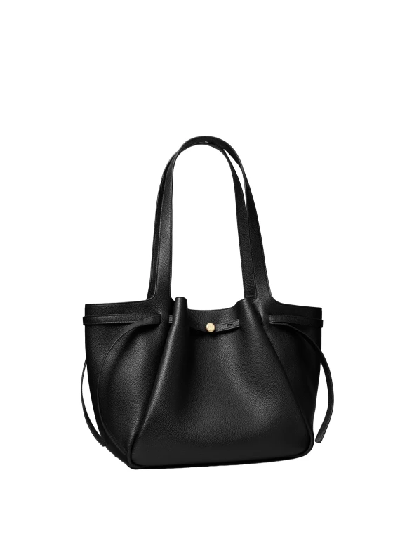 Romy black leather shopping bag