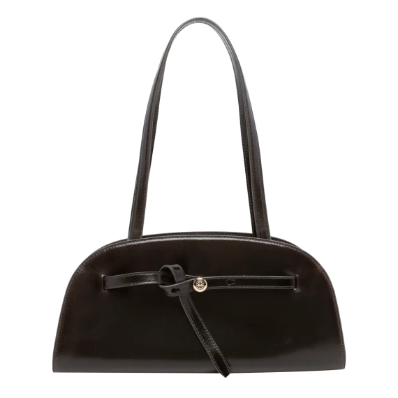 Borsa bowling Romy East West in pelle di vitello marrone scuro