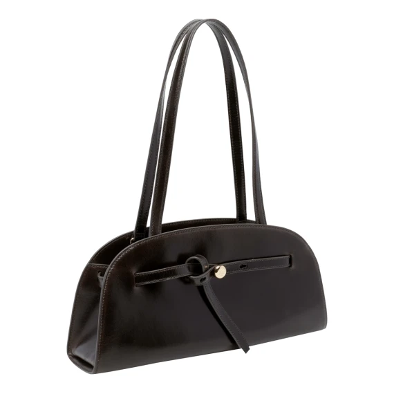 Borsa bowling Romy East West in pelle di vitello marrone scuro Tory Burch