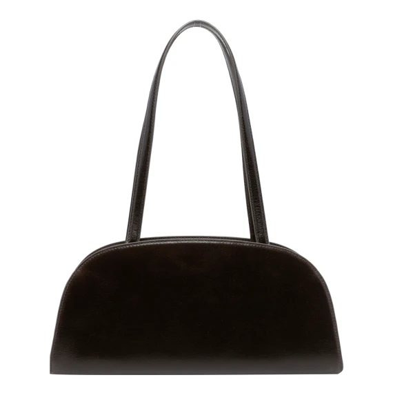 Borsa bowling Romy East West in pelle di vitello marrone scuro Tory Burch