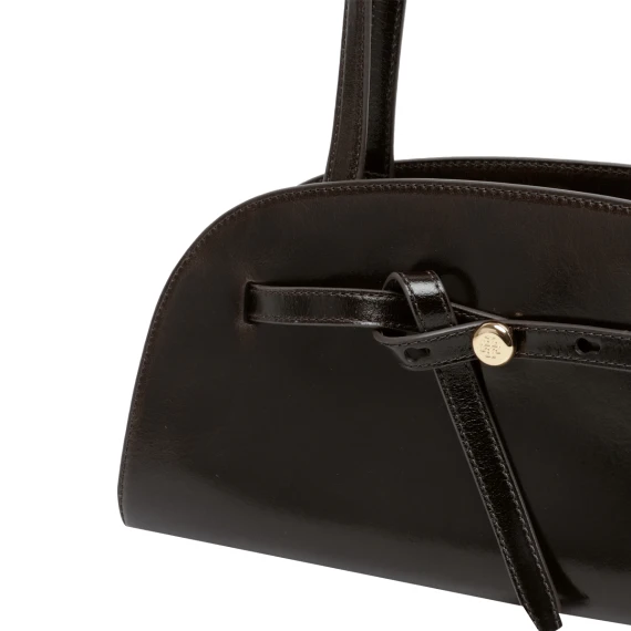 Borsa bowling Romy East West in pelle di vitello marrone scuro Tory Burch