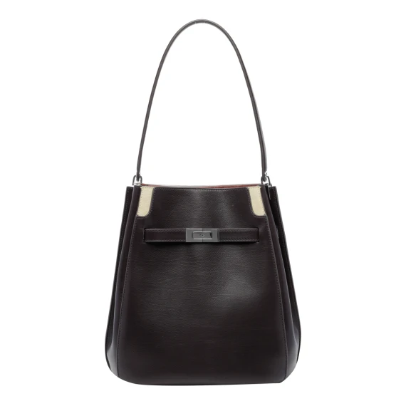 Borsa a secchiello Lee Radziwill in pelle di vitello marrone Tory Burch