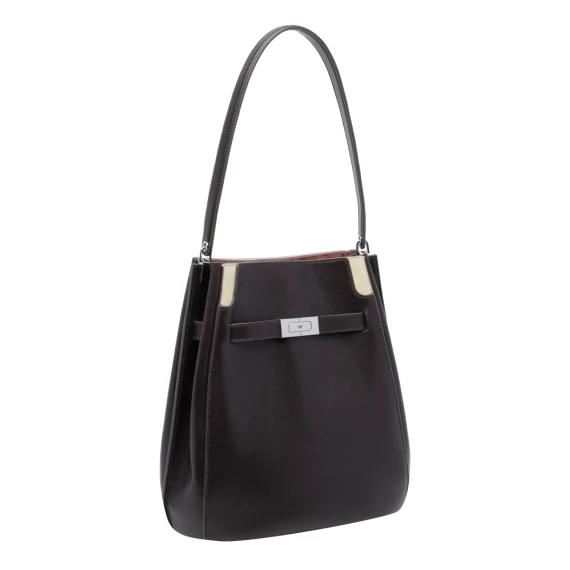 Borsa a secchiello Lee Radziwill in pelle di vitello marrone Tory Burch