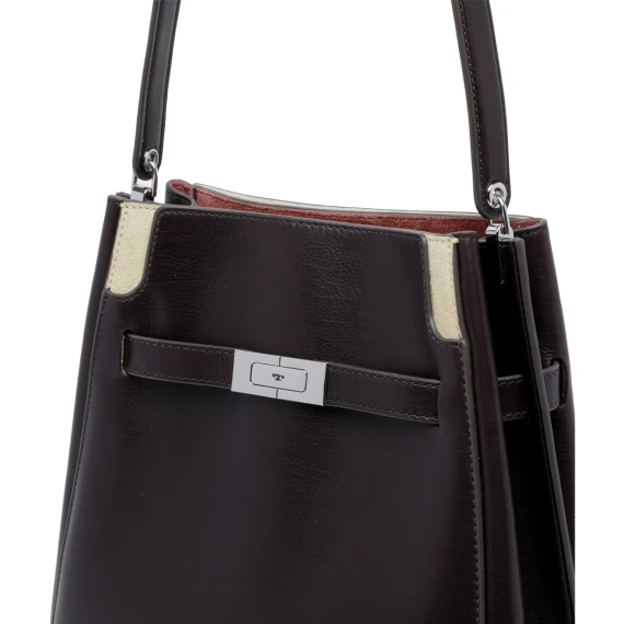 Borsa a secchiello Lee Radziwill in pelle di vitello marrone Tory Burch
