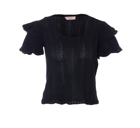 T-shirt nera lavorata a maglia