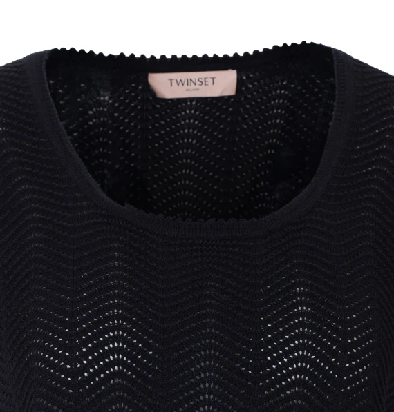 T-shirt nera lavorata a maglia Twin-set