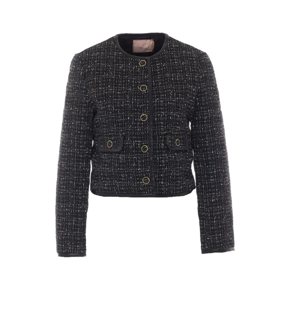 Giacca corta in tweed nero Twin-set