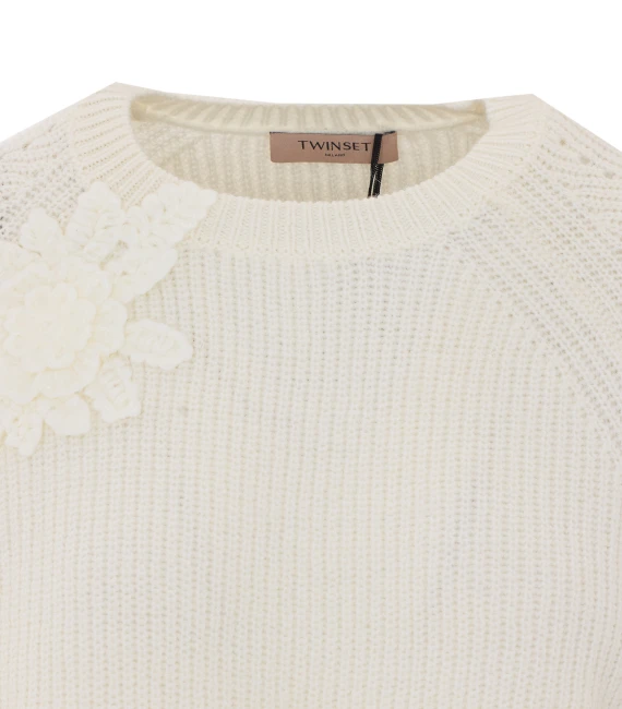Ivory white crew-neck sweater Twin-set