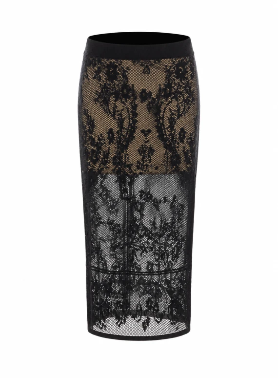 Gonna midi in pizzo nera Twin-set