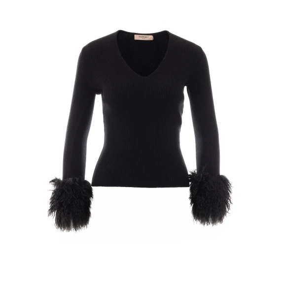 Maglione nero con scollo a V Twin-set