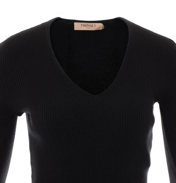 Maglione nero con scollo a V Twin-set