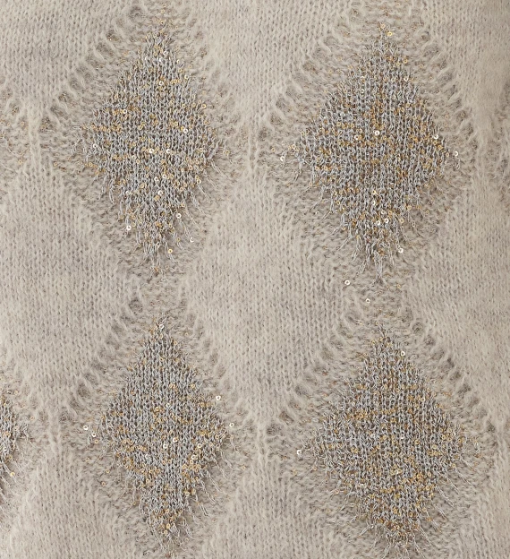Maglione a maniche corte in beige con rombi Twin-set