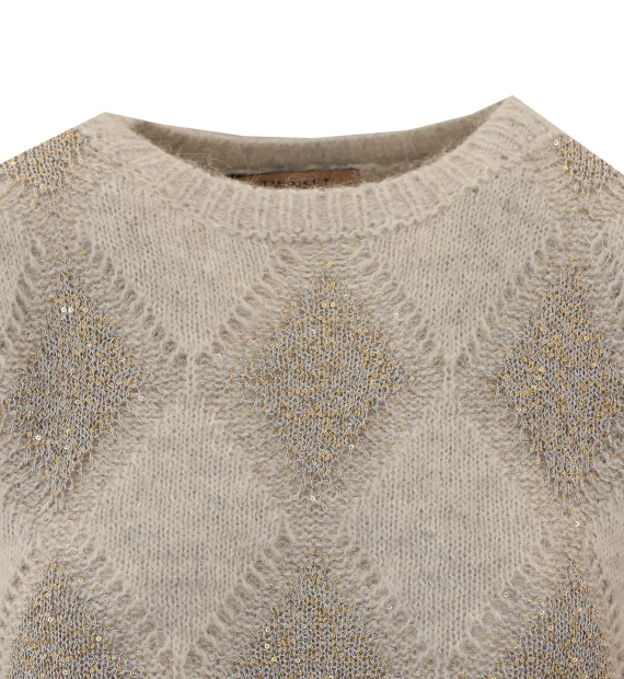Maglione a maniche corte in beige con rombi Twin-set