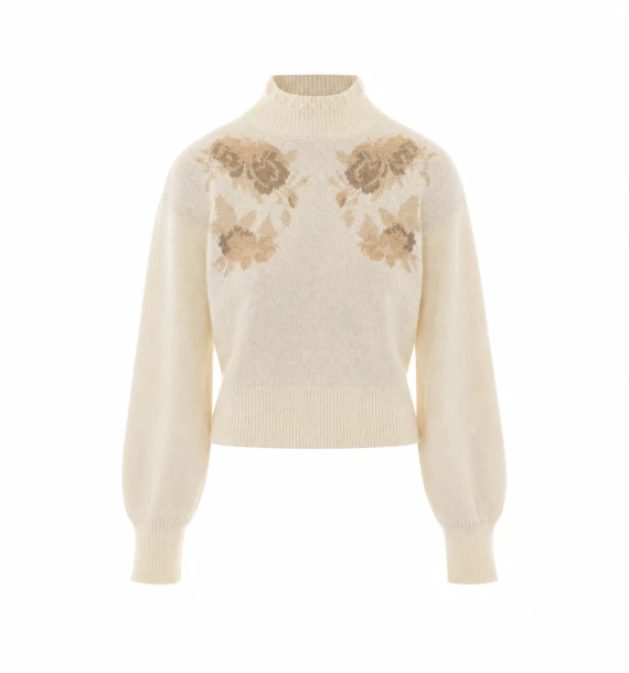 Maglione avorio a collo alto con ricami Twin-set