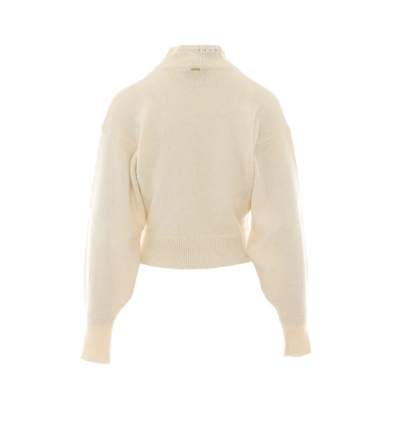 Ivory high-neck sweater with embroidery Twin-set