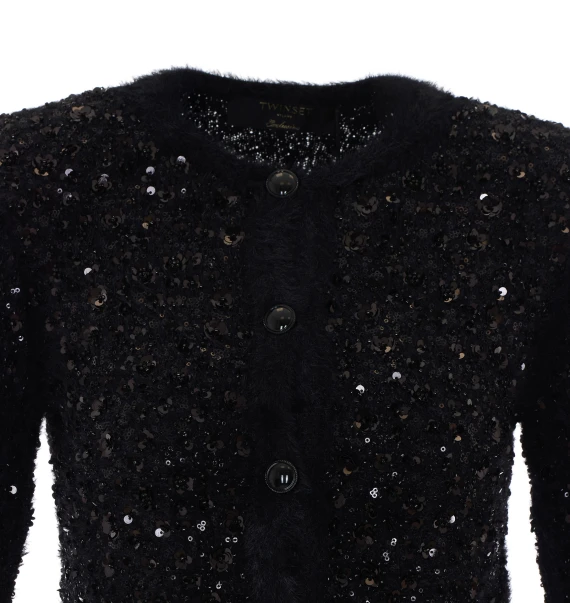 Black cropped sweater with sequins Twin-set