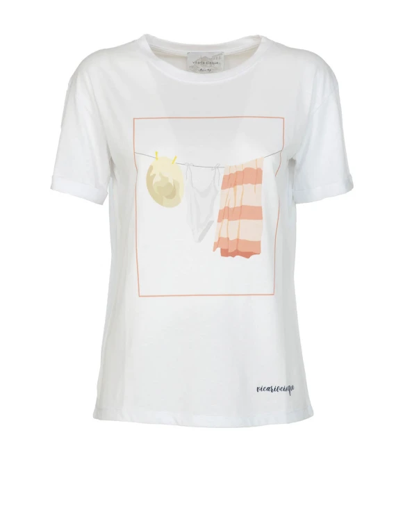 T-shirt bianca stampa panni