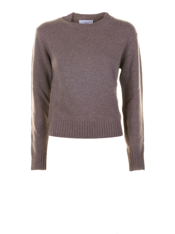 Maglia girocollo marrone in misto cachemire