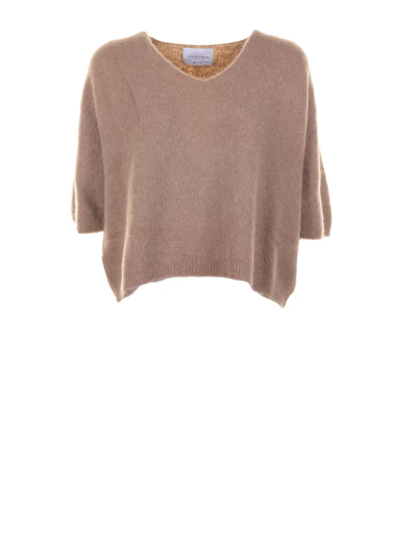 Maglia scollo a V tortora