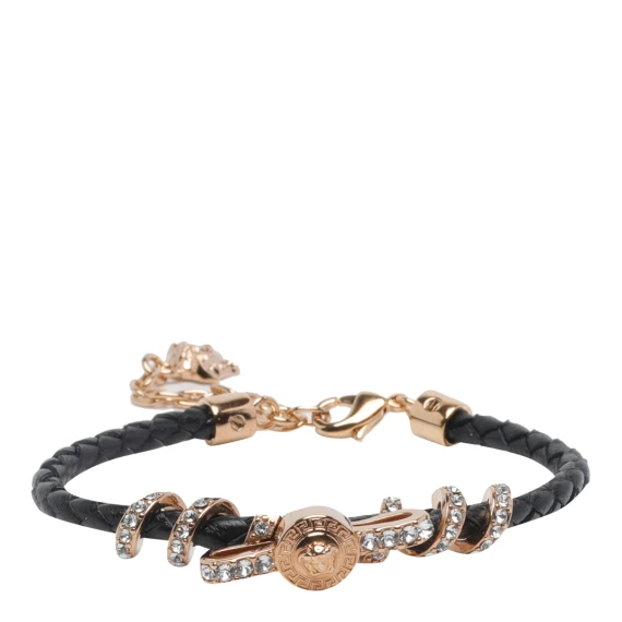 bracelet metal+leather+strass