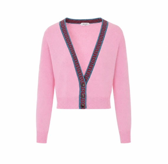 Contrasting Greca Motif Cardigan VERSACE