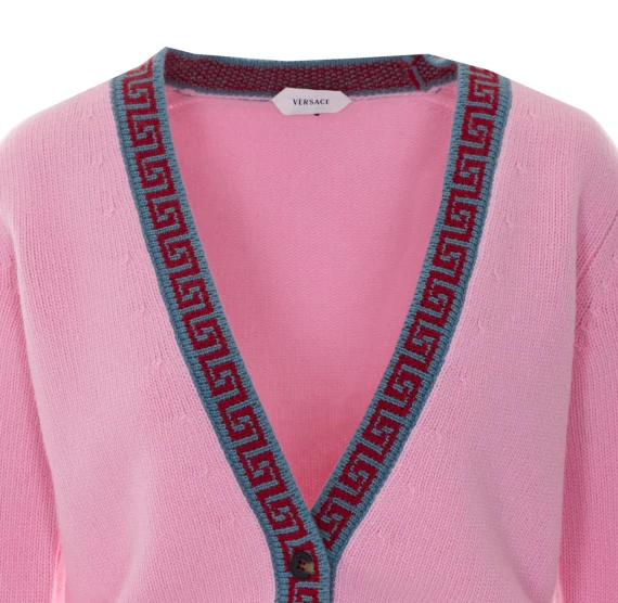 Contrasting Greca Motif Cardigan