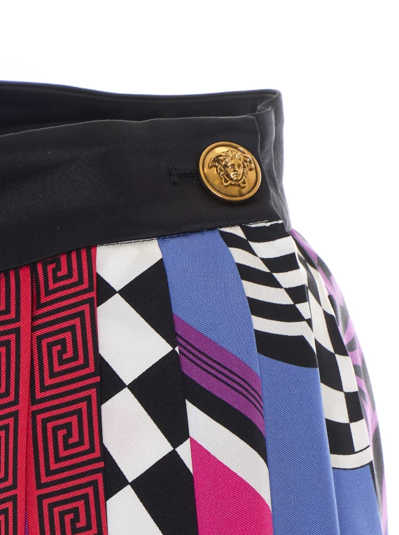Multicolor Teatro Foulard Pleated Mini Skirt VERSACE