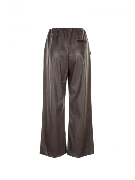 High-waisted trousers in brown leather