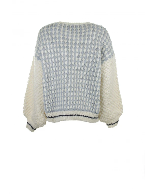 White and blue crew-neck sweater
