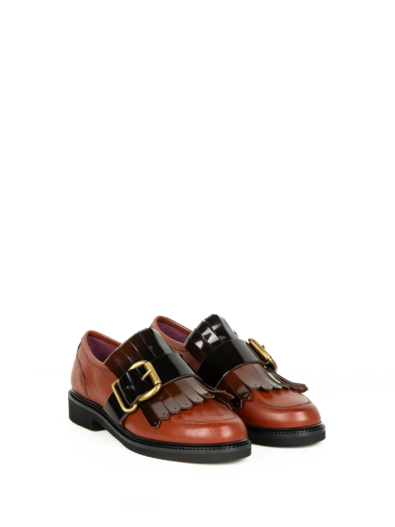 Mocassino in pelle marrone con frange Viola Ricci