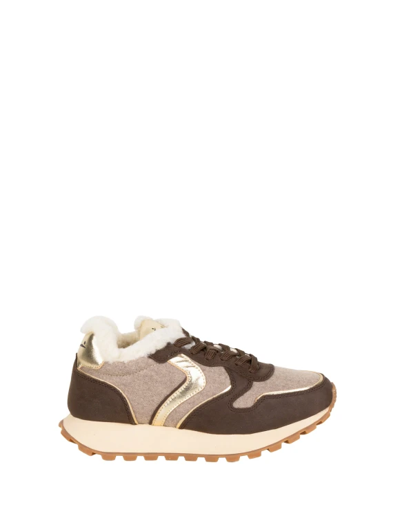 Sneakers basse marroni e beige