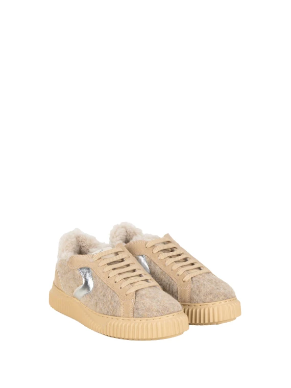 Sneakers basse beige chiaro in lana con dettagli argento Voile Blanche