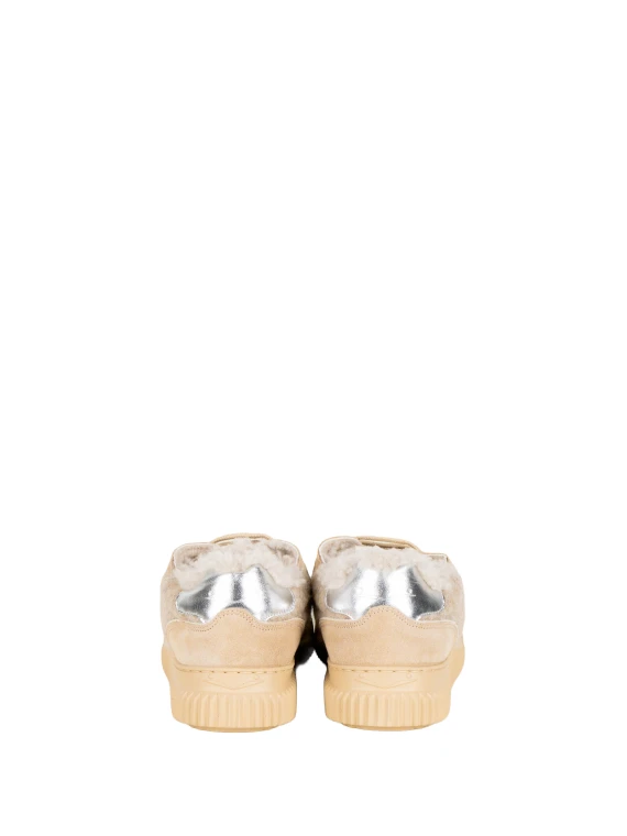 Sneakers basse beige chiaro in lana con dettagli argento Voile Blanche
